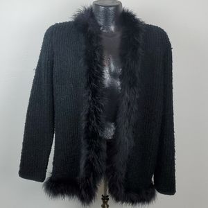 Vintage Rochelle California Women’s M Marabou Detail Chic Knit Cardigan Cozy